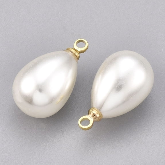 Plastic Imitation Pearl Pendants with Brass Findings Teardrop Real 18K golden Plated Creamy White 17.5x10mm Hole: 1.5mm