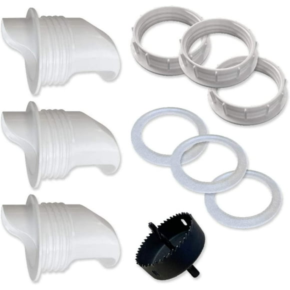 QUETO DIY Port 3 Port PVC Chicken Feeder and Hole Saw | Use for Pails, Barrels, Trash Cans, Bins | Rainproof, weatherproof, waste-free