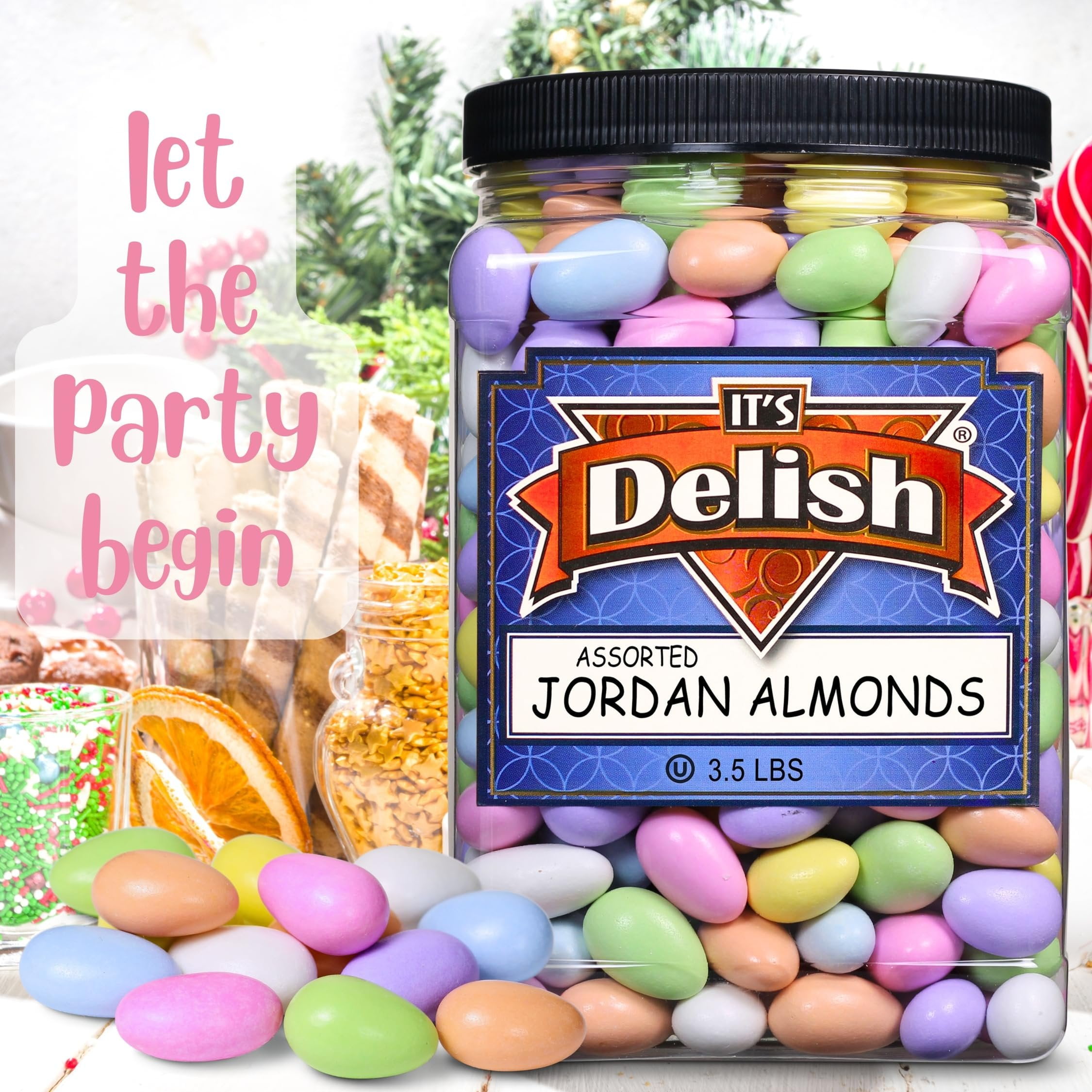 Assorted Jordan Almonds by Its Delish, 3.5 lbs Jumbo Container  Pastel Colors Kosher Almond Nut with Sweet Hard Candy Coating