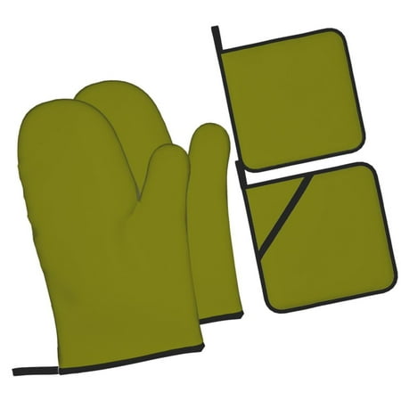 

Haiem Olive Print Extra Long Oven Mitts and Pot Holders 4pc Sets: Heat Resistant Silicone Oven Mittens with Mini Oven Gloves and Hot Pads Potholders