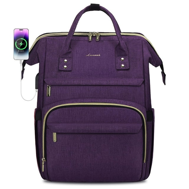 Mochila para portátil LOVEVOOK para mujer, 15.6 pulgadas, impermeable, color morado oscuro