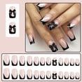 thumbnail image 2 of Press on Nails GUAACCB French Tip Black con diseño de lazo 3D, 2 of 7