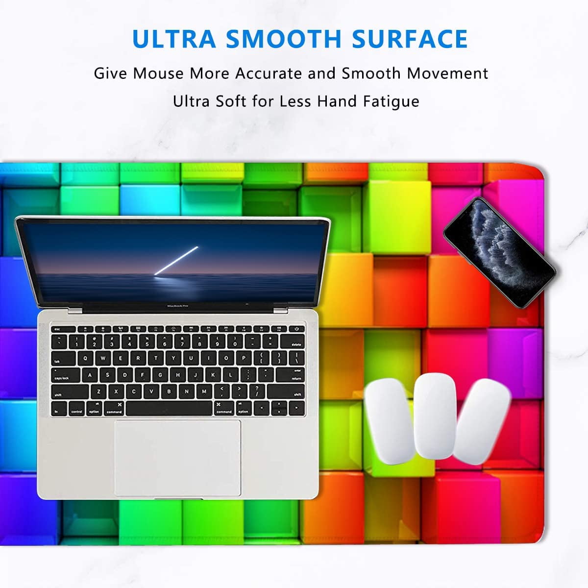 Large Mouse Pad,Colorful Rendering Cubes Large XL Desk Mat Extended Waterproof Mouse Mat with Stitched Edges and Non-Slip Base for Office Gaming Home 31.5 X 11.8 Inch