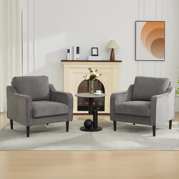Comfort & style for your home – set of 2 mid-century accent chairs, living room chairs with armrests, high-back reading chairs, breathable linen cover, padded seat cushion, wooden legs – Colour: Linen