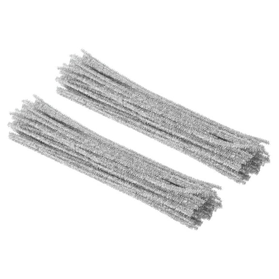 Uxcell 30cm/11.8" Pipe Cleaners Chenille Stem,200Pcs Glitters Fuzzy Sticks,Silver Tone