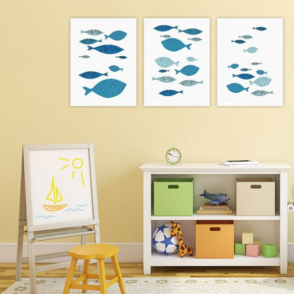 Rdeghly 3Pcs Canvas Wall Art Painting Cartoon Fishes Printed Picture Home Office Decor,, Canvas Wall Art