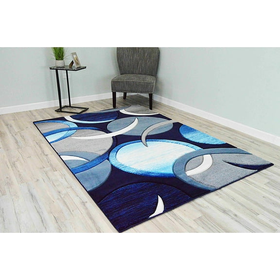 PREMIUM 3D Hand Carved Modern Contemporary Abstract 5X8 5x7 Rug 1062 Ocean
