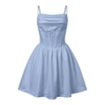 thumbnail image 4 of Womens Bustier Dress Ruffle Spaghetti Straps Bodycon Flared Skater Casual Light Blue XS, 4 of 6
