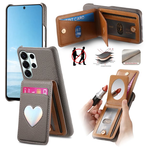 Funda FOXDOCK para Samsung Galaxy S26 Ultra con función billetera, soporte ajustable y diseño con espejo-gris plateado