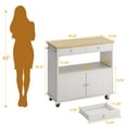thumbnail image 3 of 35.4'' W Rolling Kitchen Island with Storage Cabinet, Portable Mobile Island Table with 2 Drawers, Wood Top Kitchen Cart with Towel Rack & Lockable Wheels, White, 3 of 10