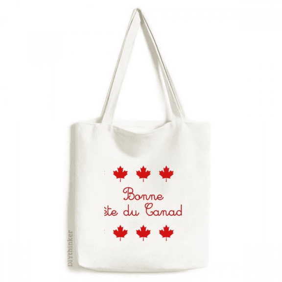 Maple Happy Canada Day Red Slogan Tote Canvas Bag Shopping Satchel Casual Handbag