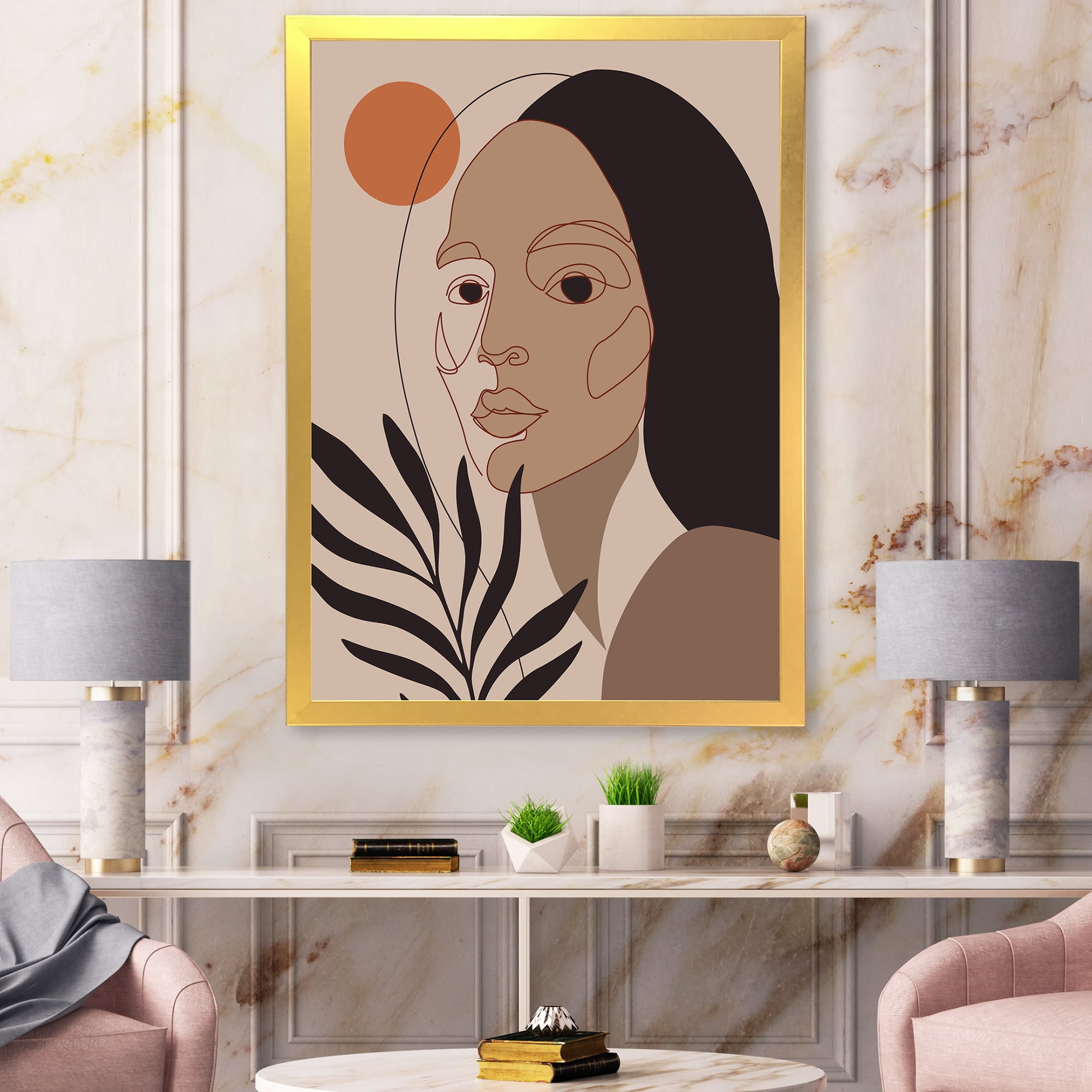 Designart 'Retro Minimal Portrait of Young Girl' Modern Framed Art Print