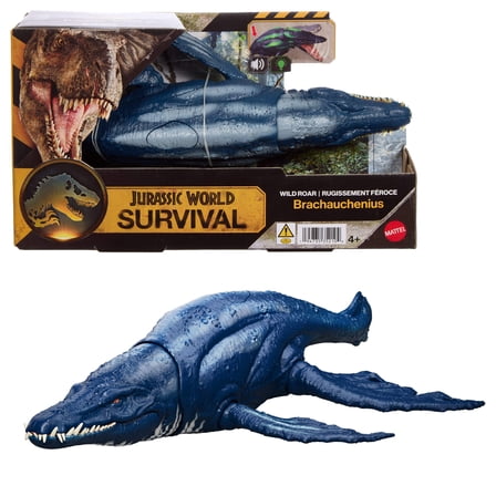 Jurassic World Wild Roar Brachauchenius Dinosaur Action Figure Toy, Attack, Light & Sound, Scan Code