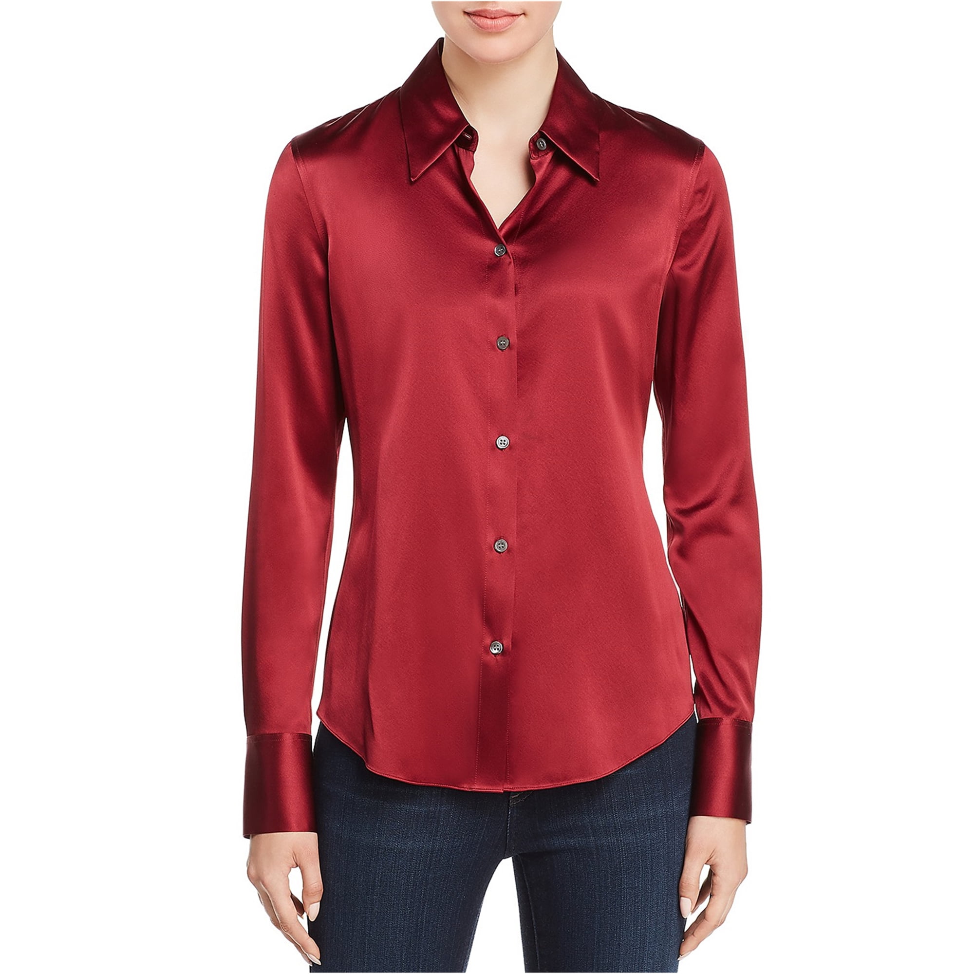 Theory - Theory Womens Perfect Fitted Silk Button Up Shirt, Red, Medium ...