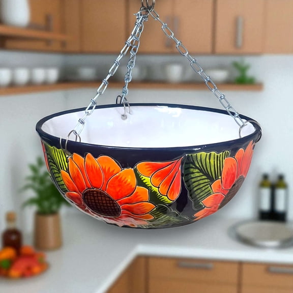 The Talavera Hub Talavera Sunflower Hanging Planter Ceramic