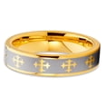thumbnail image 2 of 5mm Yellow Gold Tungsten Carbide Wedding Ring Cross Design Silver Finish Unisex Pipe Cut Band, 2 of 3