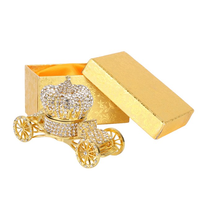 Carro de diamantes de estilo europeo, corona de diamantes, caja de anillo de diamantes para coche, adornos de decoración para el hogar