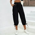 thumbnail image 2 of Tianiyouqing Cargo Capri for Women Breathable Bermuda Wide Leg Elastic Waist High Waisted Fall Cropped Trousers Quick Dry with 4 Pockets Drawstring Pull on Joggers Pants Black XXL, 2 of 9