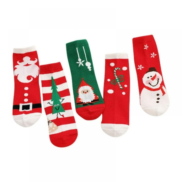 5 Paires de Chaussettes de Noël pour Enfants Tout-Petits Bébés Filles Garçons Chaussettes Chaudes en Coton Thermique
