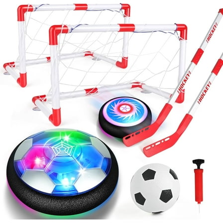 Billeeit 3-in-1 LED Hover Soccer Ball Set with 2 Balls, 2 Goals & Gift Box, Sports Game Toy for Kids Ages 6–10