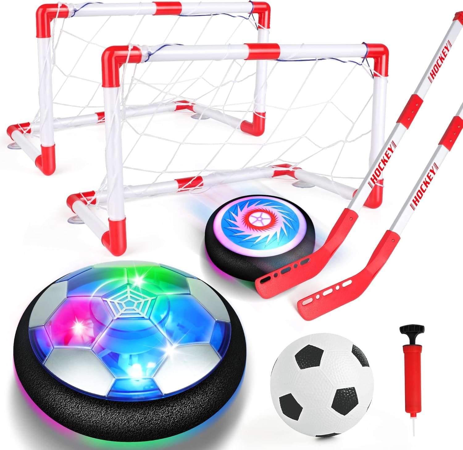 Billeeit 3-in-1 LED Hover Soccer Ball Set with 2 Balls, 2 Goals & Gift Box, Sports Game Toy for Kids Ages 6–10