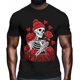 thumbnail image 2 of Camisetas para hombre, camiseta de algodón con cuello redondo, calavera, rosa, flor y corazón, manga corta, para San Valentín, 2 of 8