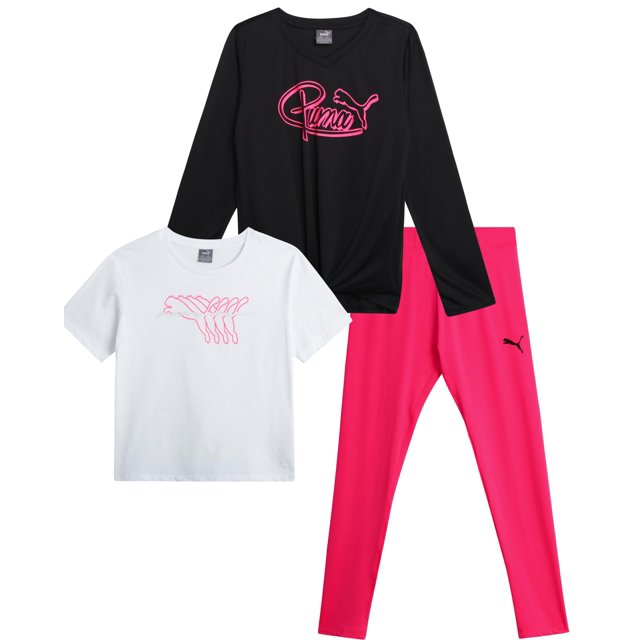 Conjunto de leggings PUMA de manga larga para niñas, estilo deportivo, 3 piezas