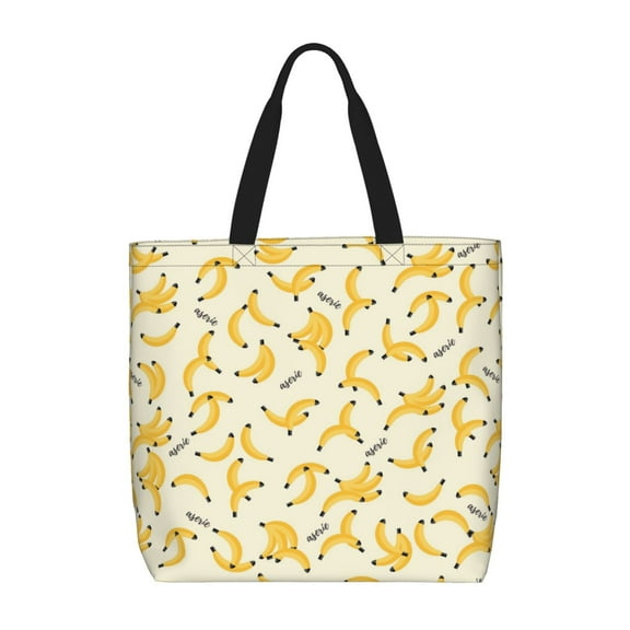 Ratiio Banana Print Reusable Grocery Bag Shopping Bags with Zipper Shoulder Shopping Handle Bag Suitable for Outdoor Convenient Daily Bag
