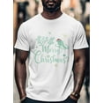 thumbnail image 4 of Merry Christmas Men's T Shirts Octopus Coral Santa Hat T-Shirt for Men Shell Starfish Ocean Crew Neck Tees Cotton Tops, White, S, 4 of 7