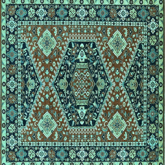 Ahgly Company Machine Washable Indoor Square Persian Turquoise Blue Traditional Area Rugs, 4' Square