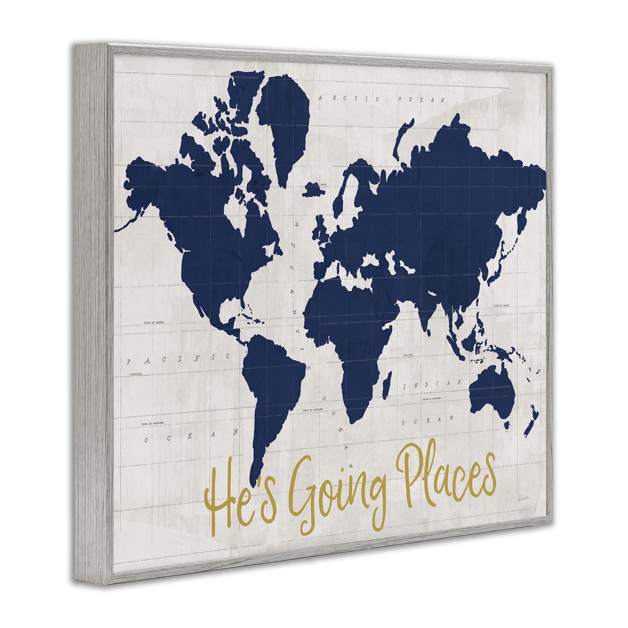 Stupell Industries Going Places Boy's Map Town & City Painting Gray Framed Art Print Wall Art, 30 x 24
