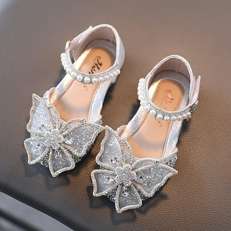 

Baozhu Toddler Little Girls Butterfly Rhinestone Glitter Dress Shoes Wedding Flat Sandals