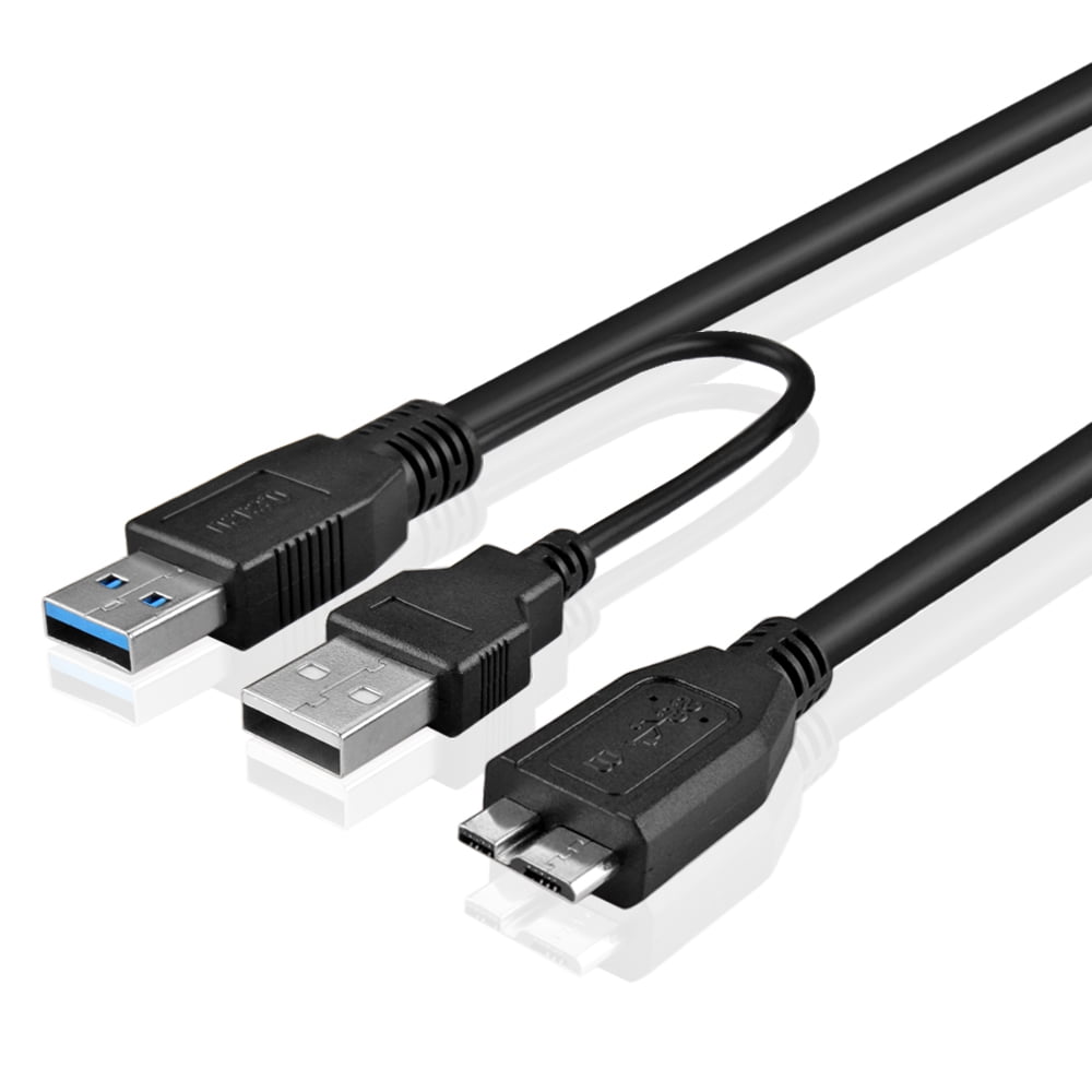 A Male to Micro B USB 3.0 Y Cable 2 FT Dual Power Superspeed External