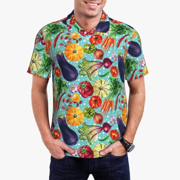 Balery Vegetable (2) Camisa Polo de Hombre con Estampado, de Manga Corta y Tejido Medio, Camisa Tipo Golf Polo-XX-Large
