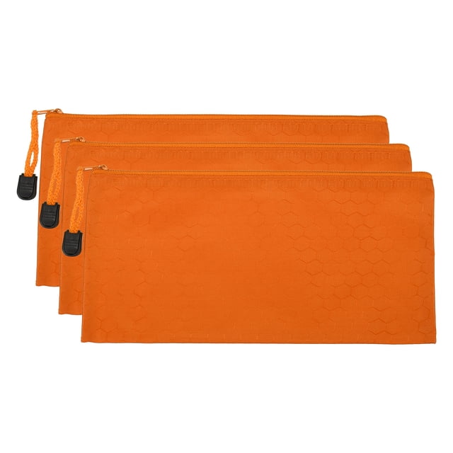Unique Bargains Waterproof Zipper File Bags, A6 Document Holders for Office, Orange 3 Pack