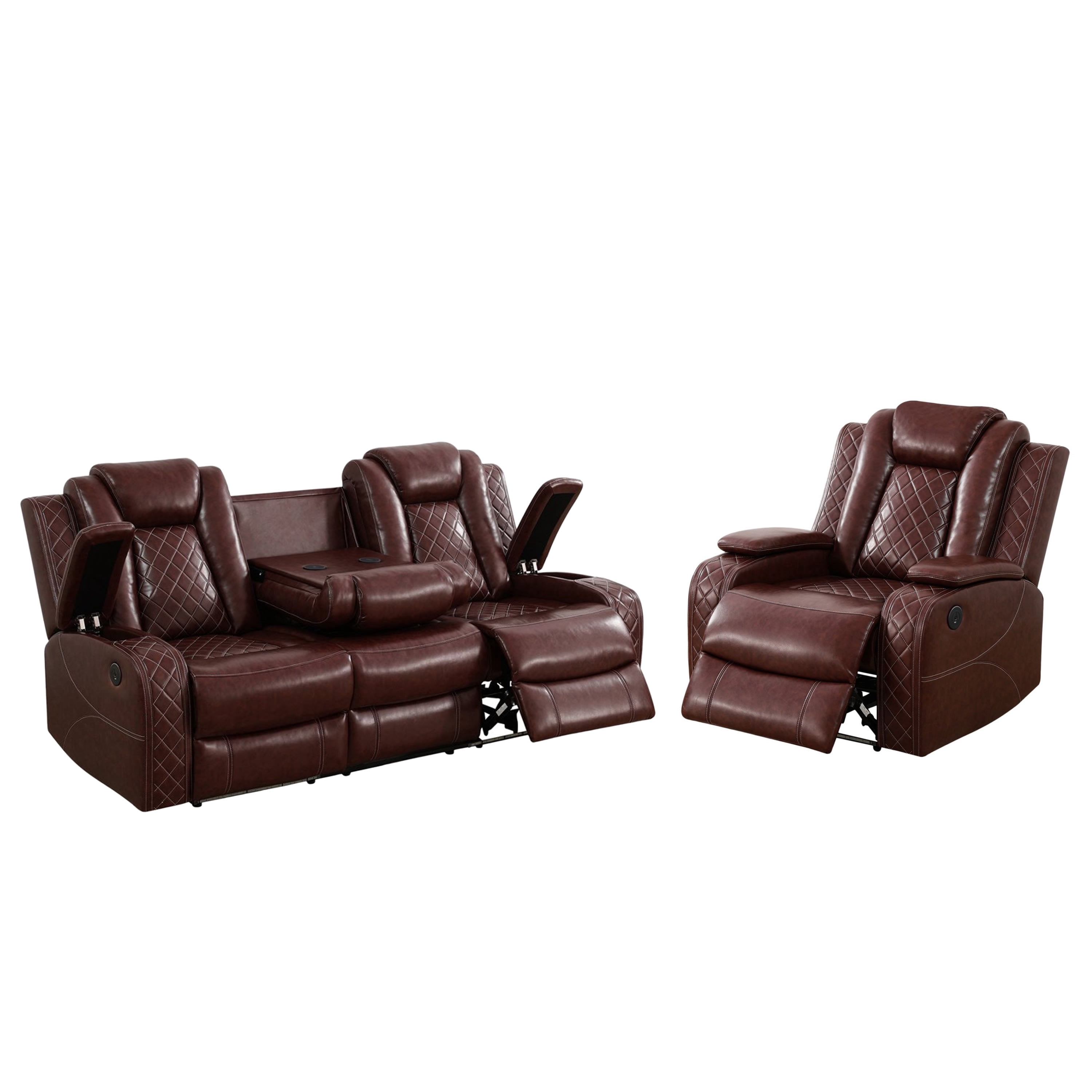 Gewnee 3-Seat Power Adjustable Sofa with One Recliner, Console & Cup Holders, Air Leather, Adjustable Reclining Angles, Suitable for Living Room,Brown