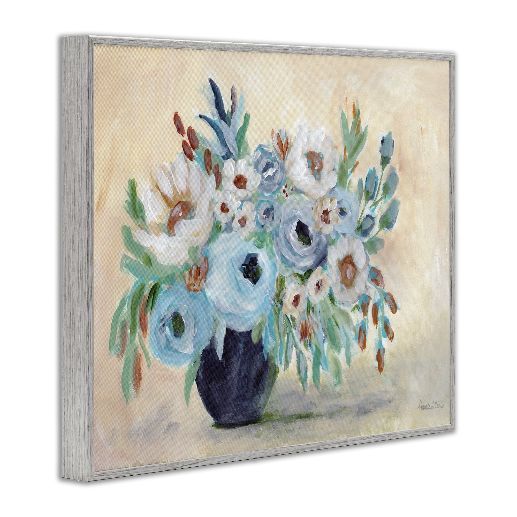 Stupell Industries Round Blooms Bouquet Botanical & Floral Painting Gray Framed Art Print Wall Art, 14 x 11