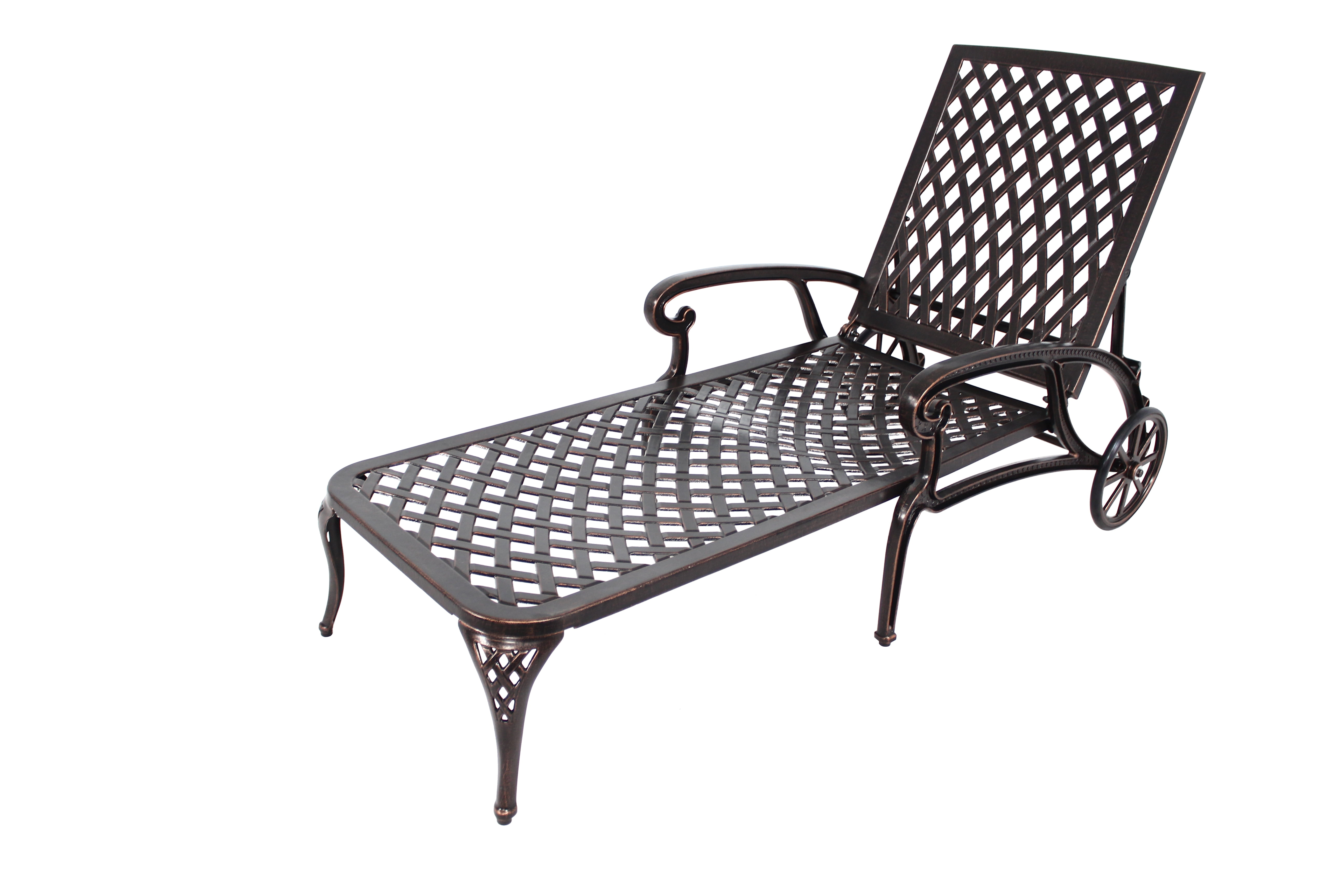 Aluminum Cast Poolside Chaise Lounge with 5 Adjustable Reclining Positions and Wheels, Weather-Resistant Outdoor Lounger for Patio and Deck, Brown
