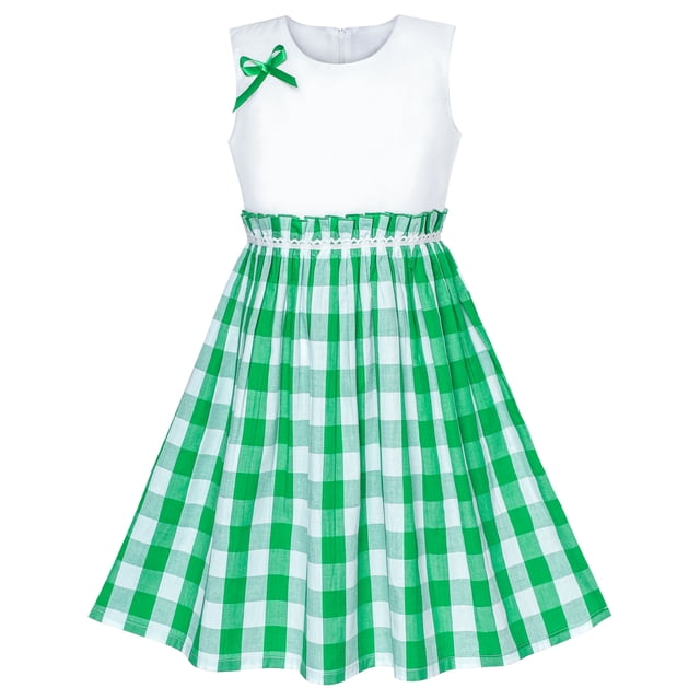 Robe Fille Verte Tartan à Carreaux Robe d'Été Retour École 9-10 Ans
