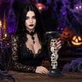 thumbnail image 6 of Halloween Stacked Skull Pillar Candle Holder, Gothic Resin Skeleton Candlestick, Halloween Spooky Tabletop Centerpiece Decor for Pillar Candle, Haunted House & Bar Home Ornament, 6 of 7