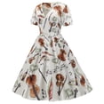 thumbnail image 2 of Pompotops Robe d'Été pour Femme à Manches Courtes, Col en V, Imprimé Vintage, Robe Évasée de Soirée, 2 of 8