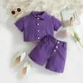 thumbnail image 2 of WERYOUNG Boys Girls Outfits Summer Cute Casual Solid Color Turndown Collar Button Short Sleeve Outdoor Activities Photography Picnic Sets Newborn Casual Outfits,Purple,5-6 Years, 2 of 8