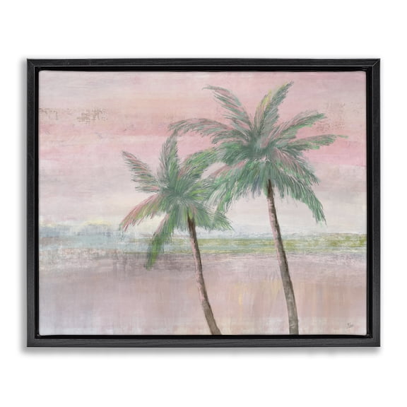 Stupell Industries Coastal Sunset Palms at Dusk Black Floating Frame Canvas Art, 21 x 17, by Nan