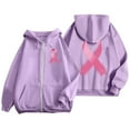 thumbnail image 6 of XIAOCHA Womens Hoodies Long Sleeve Pink Breast Cancer Ribbon Print Zip Up Hooded Sweatshirts Oversize Loose Kangaroo Pocket Hooded, 6 of 6