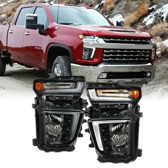 AKKON - Fit 2020-2023 Chevy Silverado 2500HD 3500 HD LT/WT/Custom LED DRL Running Black Headlights Pair Driver Passenger