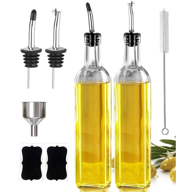Botella dispensadora de aceite Leaflai Glass de 500 ml con acero inoxidable