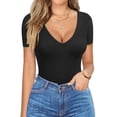 thumbnail image 4 of Zeagoo Women's Deep V Neck T-Shirt Summer Short Sleeve Slim Fitted Stretchy Basic Casual Tops, 4 of 5