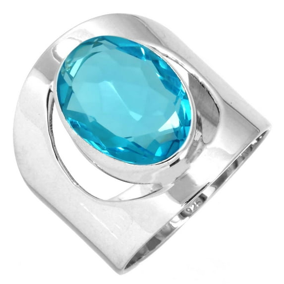 925 Silver Ring For Women - Men Blue Quartz Stone Silver Ring Size 10.5 December Birthstone Costume Silver Ring Size 10.5 Gift For Girl Friend On Birthday 925 Gemstone Silver Jewelry