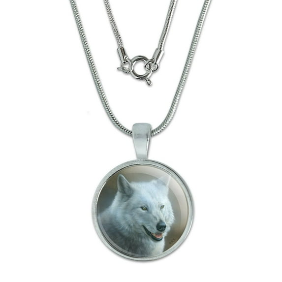 White Wolf Growling 0.75" Pendant with Sterling Silver Plated Chain