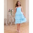 thumbnail image 4 of IBTOM CASTLE Girl Sleeveless Ruffle Formal Wedding Tiered Tulle Dress Teen Pageant Birthday Homecoming Prom Outfits Junior Graduation Dress 7-8 Years Blue, 4 of 7